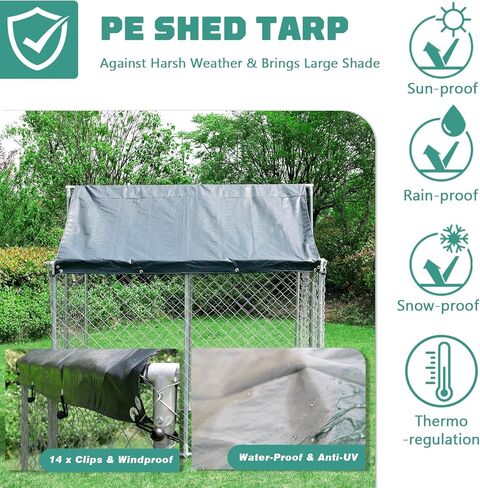 HUSDOW بيت الكلب في الهواء الطلق، 6.5 قدم × 6.5 قدم × 5.6 قدم قفص معدني شديد التحمل للكلاب روضة للكلاب مع قفل آمن وغطاء مقاوم للماء ومضاد للأشعة فوق البنفسجية للحديقة، الفناء، المزرعة، حظيرة الدجاج، بيت الدجاجة in Kuwait