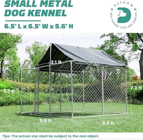 HUSDOW بيت الكلب في الهواء الطلق، 6.5 قدم × 6.5 قدم × 5.6 قدم قفص معدني شديد التحمل للكلاب روضة للكلاب مع قفل آمن وغطاء مقاوم للماء ومضاد للأشعة فوق البنفسجية للحديقة، الفناء، المزرعة، حظيرة الدجاج، بيت الدجاجة in Kuwait