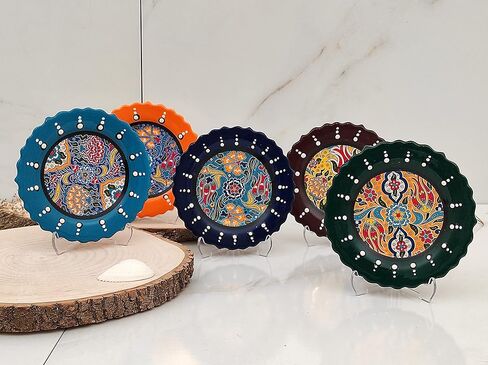 Ayennur Turkish Decorative Plates Set of 5-5.11"(13cm) Multicolor Handmade Ceramic Ornament for Home&Office Wall Decors in Kuwait