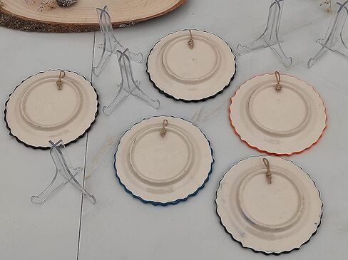 Ayennur Turkish Decorative Plates Set of 5-5.11"(13cm) Multicolor Handmade Ceramic Ornament for Home&Office Wall Decors in Kuwait