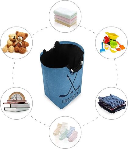 senya Large Storage Basket with Handles Collapsible Organizer Bin Laundry Hamper for Nursery Clothes Toys, Ice Hockey Sticks and Puck in Saudi Arabia