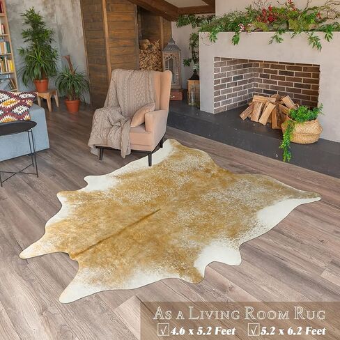 Rtizon Faux Cowhide Rug for Living Room, 4.6 x 5.2 Feet Khaki, Cow Print Skins Rug for Bedroom, Durable Premium Faux Fur Animal Cow Hide Rugs Carpet for Western Decor in Kuwait