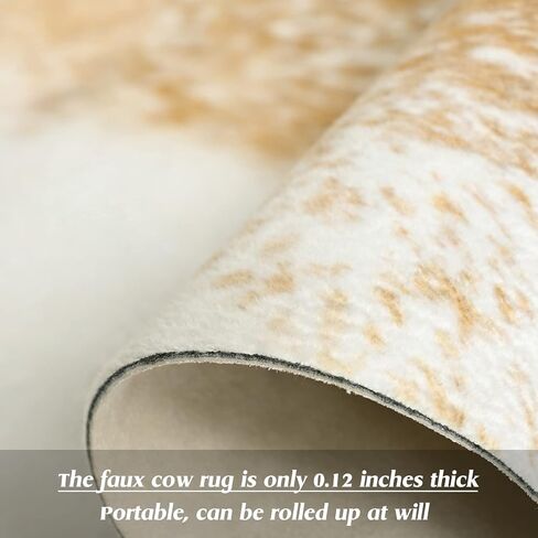 Rtizon Faux Cowhide Rug for Living Room, 4.6 x 5.2 Feet Khaki, Cow Print Skins Rug for Bedroom, Durable Premium Faux Fur Animal Cow Hide Rugs Carpet for Western Decor in Kuwait