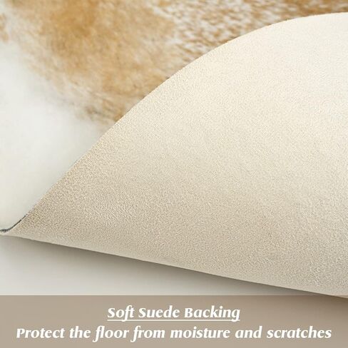 Rtizon Faux Cowhide Rug for Living Room, 4.6 x 5.2 Feet Khaki, Cow Print Skins Rug for Bedroom, Durable Premium Faux Fur Animal Cow Hide Rugs Carpet for Western Decor in Kuwait