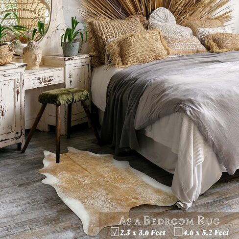 Rtizon Faux Cowhide Rug for Living Room, 4.6 x 5.2 Feet Khaki, Cow Print Skins Rug for Bedroom, Durable Premium Faux Fur Animal Cow Hide Rugs Carpet for Western Decor in Kuwait