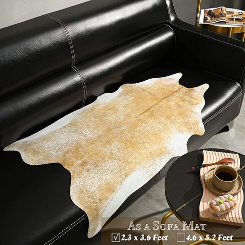 Rtizon Faux Cowhide Rug for Living Room, 4.6 x 5.2 Feet Khaki, Cow Print Skins Rug for Bedroom, Durable Premium Faux Fur Animal Cow Hide Rugs Carpet for Western Decor in Kuwait