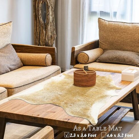 Rtizon Faux Cowhide Rug for Living Room, 4.6 x 5.2 Feet Khaki, Cow Print Skins Rug for Bedroom, Durable Premium Faux Fur Animal Cow Hide Rugs Carpet for Western Decor in Kuwait