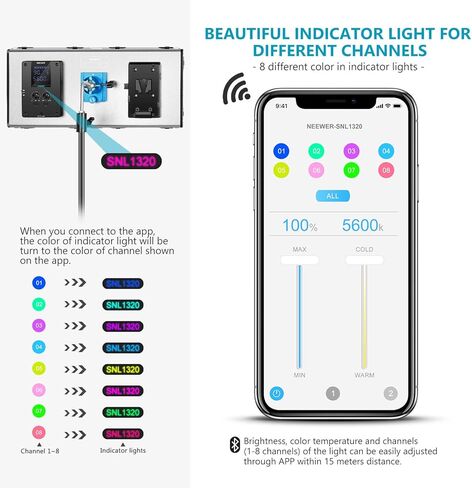 نيوير مصباح فيديو LED 1320 مع نظام تحكم ذكي عبر التطبيق، قابل للتعتيم 3200-5600 كلفن، مجموعة اضاءة تصوير فوتوغرافية ثنائية اللون لاستوديو يوتيوب مع شاشة LCD، هيكل معدني in Kuwait