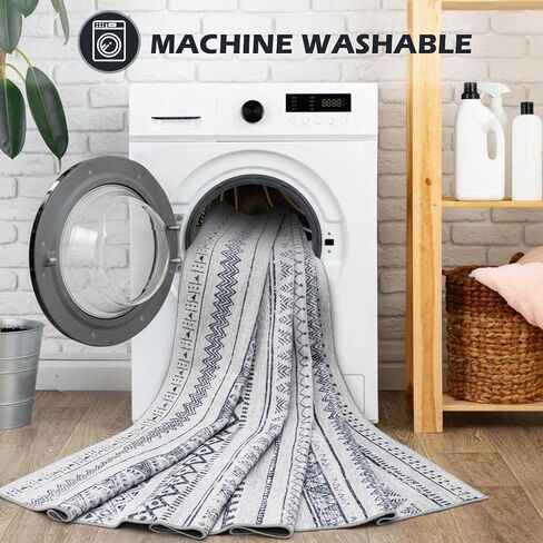 Area Rugs 8x10 Living Room Rug, Machine Washable Rug Soft Large Area Rug with Anti-Slip Backing Stain-Resistant, Modern Geometric Indoor Floor Carpet for Bedroom Dining Room Nursery-Blue in Kuwait