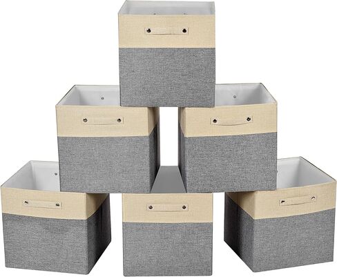 صناديق تخزين قابلة للطي مقاس 13 × 13 مكعبات تخزين من القماش وسلال تخزين من الكتان للأرفف ودرج بمقابض لتنظيم الخزانة وغرفة المرافق وغرفة التخزين والحضانة وغرفة النوم مكونة من 4 قطع باللون الأبيض والأزرق الداكن in Kuwait