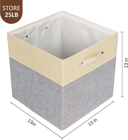 صناديق تخزين قابلة للطي مقاس 13 × 13 مكعبات تخزين من القماش وسلال تخزين من الكتان للأرفف ودرج بمقابض لتنظيم الخزانة وغرفة المرافق وغرفة التخزين والحضانة وغرفة النوم مكونة من 4 قطع باللون الأبيض والأزرق الداكن in Kuwait