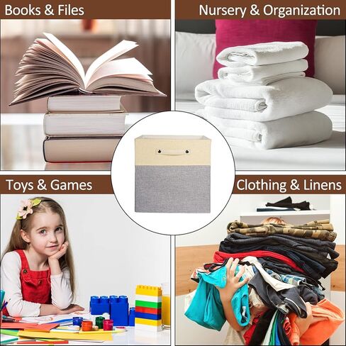 صناديق تخزين قابلة للطي مقاس 13 × 13 مكعبات تخزين من القماش وسلال تخزين من الكتان للأرفف ودرج بمقابض لتنظيم الخزانة وغرفة المرافق وغرفة التخزين والحضانة وغرفة النوم مكونة من 4 قطع باللون الأبيض والأزرق الداكن in Kuwait