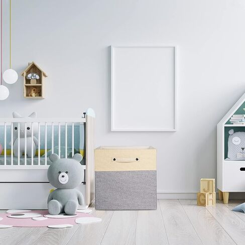 صناديق تخزين قابلة للطي مقاس 13 × 13 مكعبات تخزين من القماش وسلال تخزين من الكتان للأرفف ودرج بمقابض لتنظيم الخزانة وغرفة المرافق وغرفة التخزين والحضانة وغرفة النوم مكونة من 4 قطع باللون الأبيض والأزرق الداكن in Kuwait