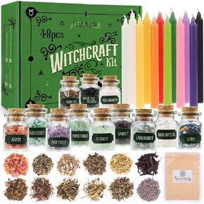 Witchcraft Supplies Kit – Beginner Witch Spells Starter Kit Crystals Jars Dried Herbs and Colored Candles for Witches Pagan Altar Decor - Wiccan Supplies and Tools Box Witchy Gifts Stuff in Kuwait