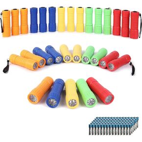 Whaply 30-Pack Small Mini Flashlight Set, 5 Colors, 9-LED Handheld Flashlight with Lanyard,90-Pack AAA Battery Included for Kids/Night Reading/Party/Camping/Emergency/Hunting(30 Pack) in Saudi Arabia