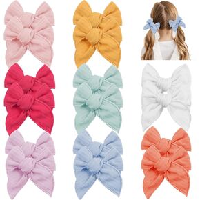 10 PCS Fable Girls Hair Bows TOKUFAGU Cotton Linen Hair Bow Clips for Toddlers Handmade Beautiful Bow Hair Accessories for Little Girls Kids