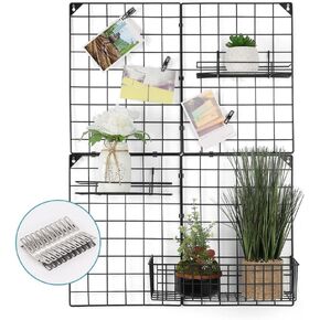 NEX Wall Grid Panel with Grid Baskets, Wire Wall Grid, Photo Picture Display, Memo Board, Wall DIY Decor Storage Organizer, 32.68'' x 23.82'' in Kuwait