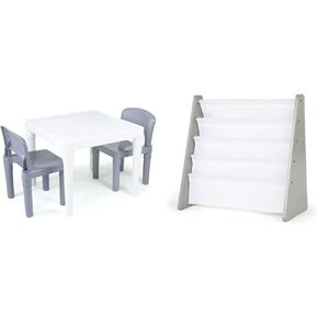 Humble Crew, Aqua Table & Green/Yellow Kids Lightweight Plastic Table and 2 Chairs Set, Square, Toddler
