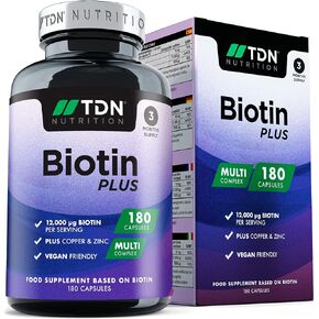 مكمل TDN البيوتين للشعر والبشرة والأظافر (12000 مجم لكل جرعة) - فيتامينات نمو الشعر للنساء والرجال - امتصاص أكبر بنسبة 50% مع مركب d-biotin الطبيعي وzc-Boost™ الزنك والنحاس - نباتي in Kuwait