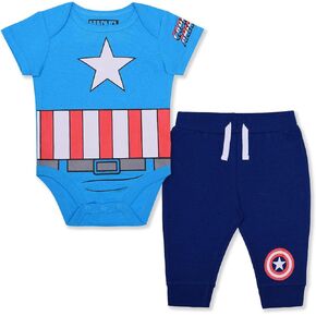 Marvel Avengers Boys’ Bodysuit and Jogger Set for Newborn and Infant –Blue/Navy/Red/Green/Black/Grey