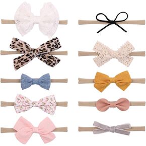 CXQRR Baby Girl Headbands and Bows, Newborn Infant Toddler Soft Nylon Elastics Hairbands Hair Accessories 10pcs/pack in Kuwait