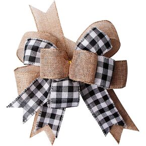 Black White Buffalo Plaid Burlap Wreath Bow Double Layed Gift Bows Wreath Bow Wall Ornaments Christmas Tree Topper Bows for Holiday Home Front Door Decorations, 12 x 9.4 inch in Kuwait