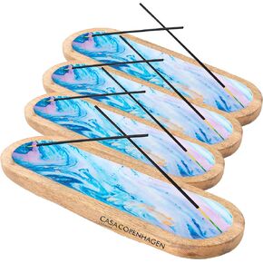 Casa Copenhagen Wooden Incense Holder & Incense Ash Catcher, Pack of 4, Modern Incense Stick Holder for Gifting & Décoration of Home,Yoga,Spa,Hotel - Green Italic