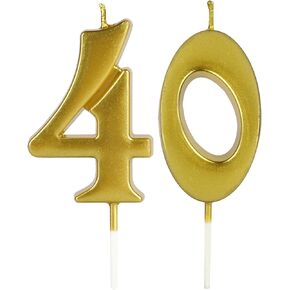 شموع عيد الميلاد الأربعين الذهبية للكيك، رقم 40 4 شموع لامعة لتزيين كعك الذكرى السنوية للأطفال والنساء والرجال