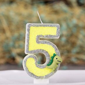Large Dinosaur Glitter Birthday Number Candle, 3" Tall