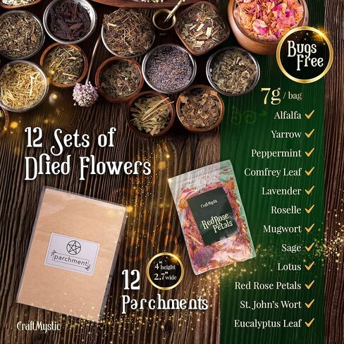 Witchcraft Supplies Kit – Beginner Witch Spells Starter Kit Crystals Jars Dried Herbs and Colored Candles for Witches Pagan Altar Decor - Wiccan Supplies and Tools Box Witchy Gifts Stuff in Kuwait