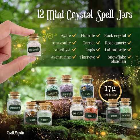 Witchcraft Supplies Kit – Beginner Witch Spells Starter Kit Crystals Jars Dried Herbs and Colored Candles for Witches Pagan Altar Decor - Wiccan Supplies and Tools Box Witchy Gifts Stuff in Kuwait
