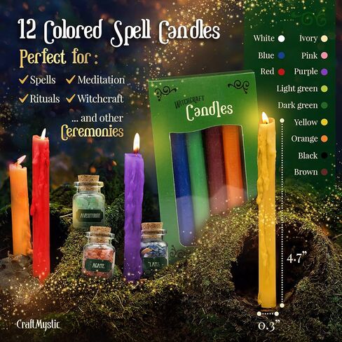 Witchcraft Supplies Kit – Beginner Witch Spells Starter Kit Crystals Jars Dried Herbs and Colored Candles for Witches Pagan Altar Decor - Wiccan Supplies and Tools Box Witchy Gifts Stuff in Kuwait