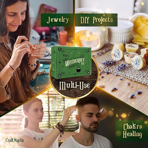 Witchcraft Supplies Kit – Beginner Witch Spells Starter Kit Crystals Jars Dried Herbs and Colored Candles for Witches Pagan Altar Decor - Wiccan Supplies and Tools Box Witchy Gifts Stuff in Kuwait