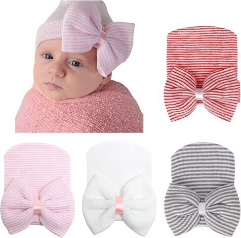 Newborn Baby Girl Hats with Bow No Scratch Cotton Toddler Infant Hat Beanie Caps Soft Newborn Hospital Hat 0-3 Months in Saudi Arabia