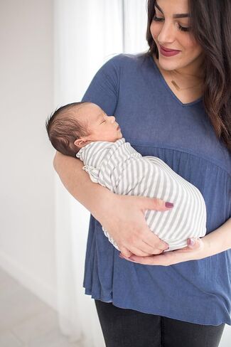 Copper Pearl Large Premium Knit Baby Swaddle Receiving Blanket Grey and White Everest in Saudi Arabia