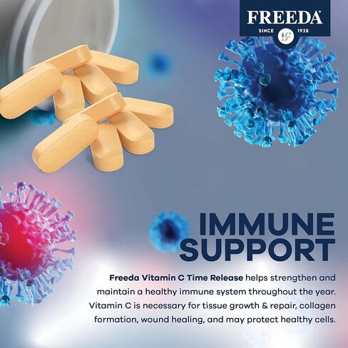 FREEDA Vitamin C - Timed Release Vitamin C 1000mg - Kosher Vegan - Powerful Antioxidant Immune Support - Time Release Vitamin C 1000mg Tablets - Real Vitamin C 1000 mg - VIT C Supplement (100 Ct) in Saudi Arabia