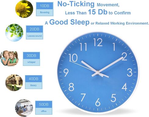 Epy Huts ساعة حائط تعمل بالبطارية في الأماكن المغلقة غير موقوتة صامتة كوارتز ساعة حائط حركة هادئة للمكتب والحمام وغرفة المعيشة ديكور 10 بوصة أزرق داكن in Kuwait