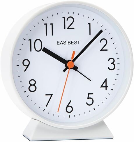 EASIBEST No Ticking Silent Alarm Clock,Easy to Read and Use,Ascending Sound,1 AA Battery Operated,Snooze Light,Bedside Desk Clock,White in Saudi Arabia
