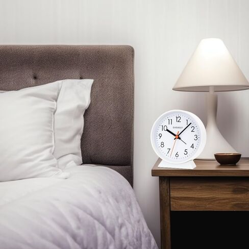 EASIBEST No Ticking Silent Alarm Clock,Easy to Read and Use,Ascending Sound,1 AA Battery Operated,Snooze Light,Bedside Desk Clock,White in Saudi Arabia