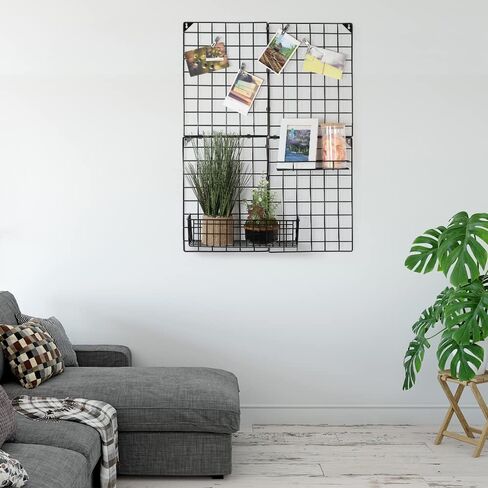 NEX Wall Grid Panel with Grid Baskets, Wire Wall Grid, Photo Picture Display, Memo Board, Wall DIY Decor Storage Organizer, 32.68'' x 23.82'' in Kuwait