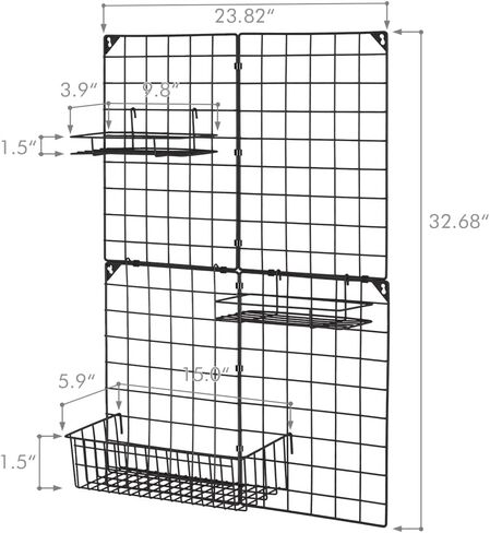 NEX Wall Grid Panel with Grid Baskets, Wire Wall Grid, Photo Picture Display, Memo Board, Wall DIY Decor Storage Organizer, 32.68'' x 23.82'' in Kuwait