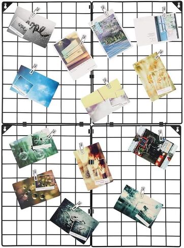 NEX Wall Grid Panel with Grid Baskets, Wire Wall Grid, Photo Picture Display, Memo Board, Wall DIY Decor Storage Organizer, 32.68'' x 23.82'' in Kuwait