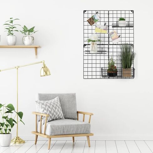 NEX Wall Grid Panel with Grid Baskets, Wire Wall Grid, Photo Picture Display, Memo Board, Wall DIY Decor Storage Organizer, 32.68'' x 23.82'' in Kuwait