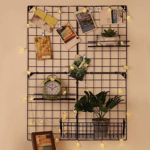NEX Wall Grid Panel with Grid Baskets, Wire Wall Grid, Photo Picture Display, Memo Board, Wall DIY Decor Storage Organizer, 32.68'' x 23.82'' in Kuwait