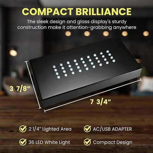 ASENTE 36 قاعدة مضاءة بإضاءة LED بيضاء لفن الزجاج - شاشة كريستال، قاعدة أكريليك مضاءة، مزهرية زجاجية للحامل المركزي، حامل قاعدة للحرف اليدوية والديكورات الأخرى، 4.5 فولت تيار متردد/USB، أسود غير لامع in Kuwait