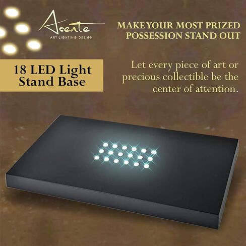 ASENTE 36 قاعدة مضاءة بإضاءة LED بيضاء لفن الزجاج - شاشة كريستال، قاعدة أكريليك مضاءة، مزهرية زجاجية للحامل المركزي، حامل قاعدة للحرف اليدوية والديكورات الأخرى، 4.5 فولت تيار متردد/USB، أسود غير لامع in Kuwait