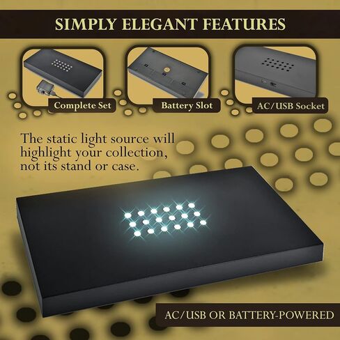 ASENTE 36 قاعدة مضاءة بإضاءة LED بيضاء لفن الزجاج - شاشة كريستال، قاعدة أكريليك مضاءة، مزهرية زجاجية للحامل المركزي، حامل قاعدة للحرف اليدوية والديكورات الأخرى، 4.5 فولت تيار متردد/USB، أسود غير لامع in Kuwait