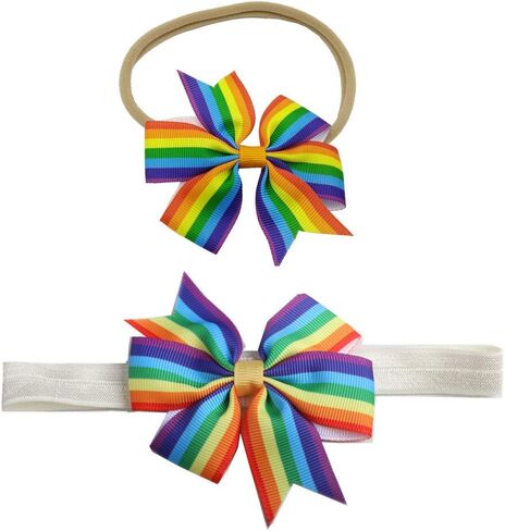 BBTDIN Baby Rainbow Headband Turban With Bow Girls Rainbow Hair Band Bowknot JBC19 (Turban-B) in Saudi Arabia