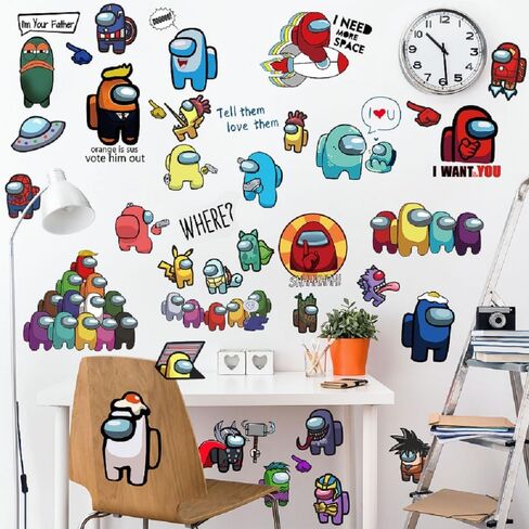 Cartoon Wall Decals, 49 Pcs Large Waterproof Game Wall Sticker Peel and Stick Removable Anime Wall Mural Decor for Kids Bedroom Baby Nursery Living Room Decoration in Kuwait