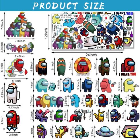 Cartoon Wall Decals, 49 Pcs Large Waterproof Game Wall Sticker Peel and Stick Removable Anime Wall Mural Decor for Kids Bedroom Baby Nursery Living Room Decoration in Kuwait